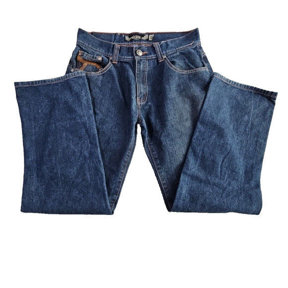 Old Skool Jeans Men's Size 34x30 Wide Leg Denim Pants Y2K Embroidered Pockets - Picture 2 of 16